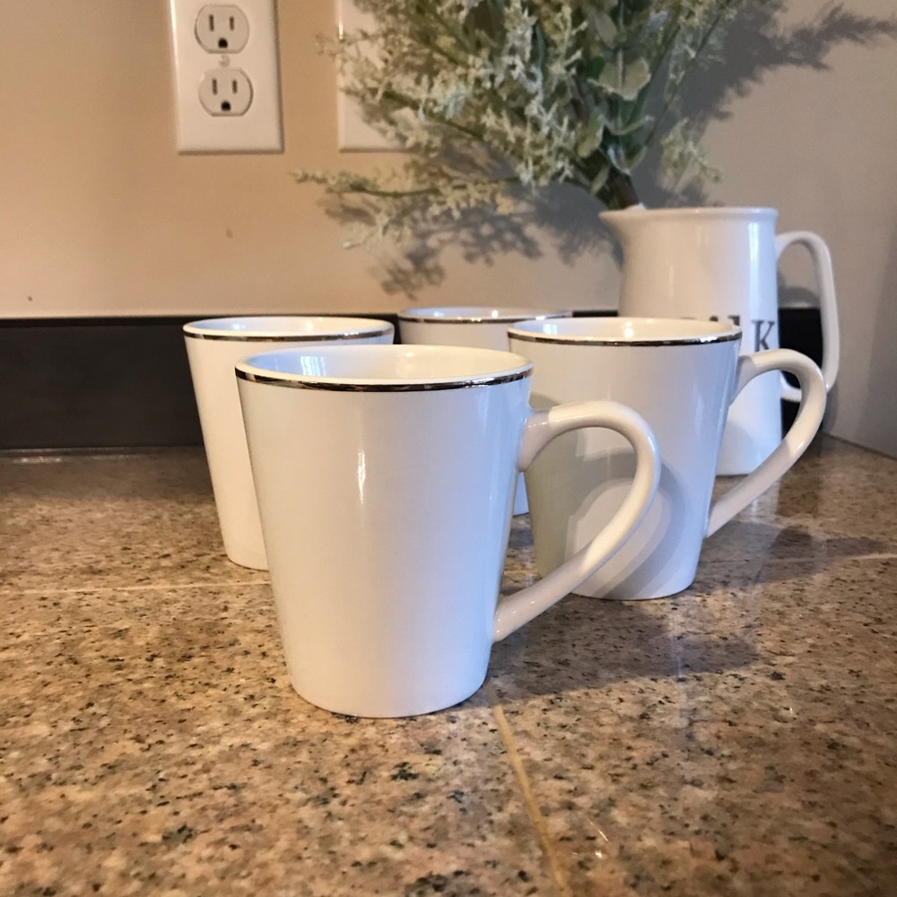 Gold Rimmed White Mugs Set